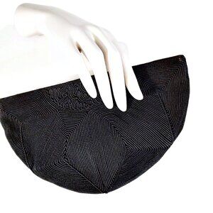 1940s True Vintage Black Woven Corde Style Small Clutch Handbag Purse Deco Style